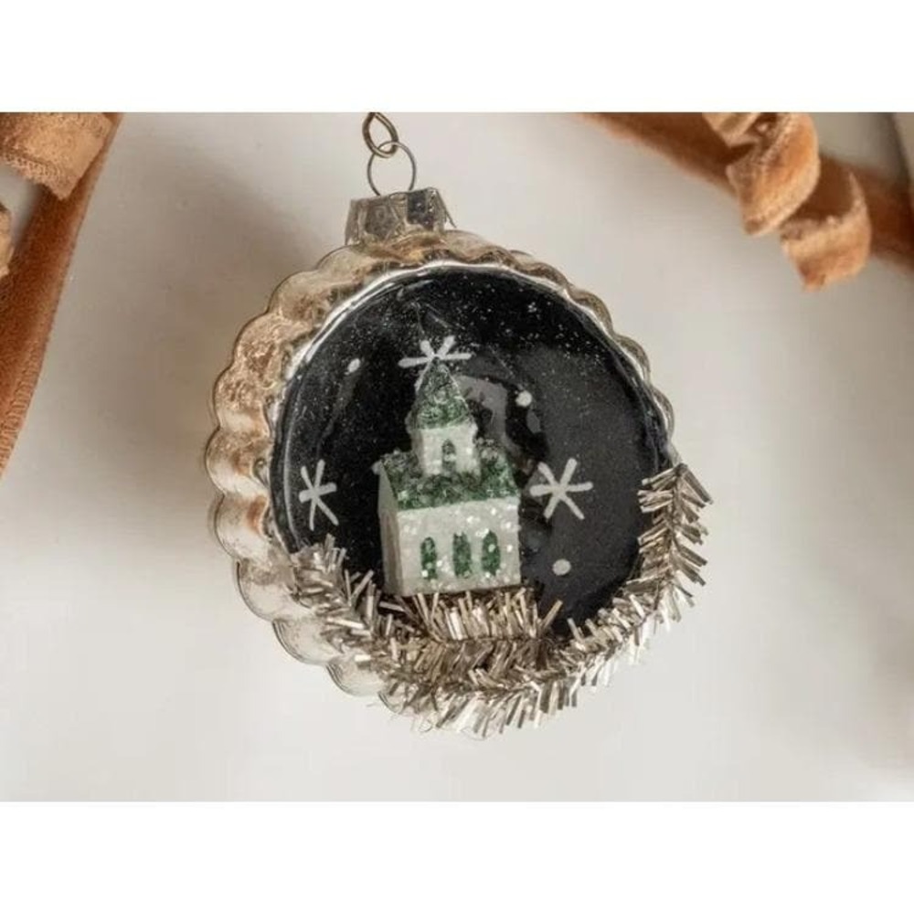 Ragon House Christmas Vintage Style Church Diorama‎ Ornament Blown Glass NEW